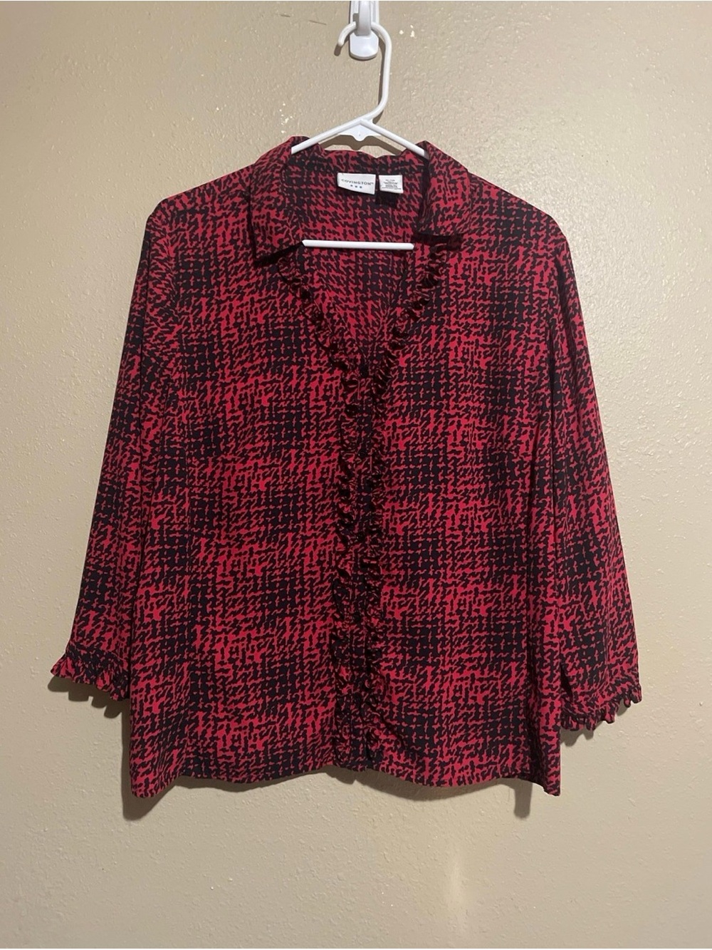 Red Black 3/4 Sleeve Button Down Shirt Womenβs XL